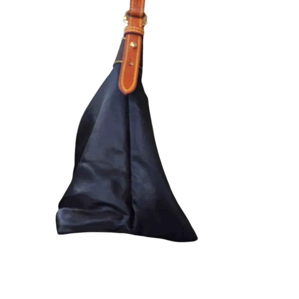 DOONEY BOURKE BLACK NYLON HOBO Bag Purse Handbag TAN LEATHER STRAP Pink Interior